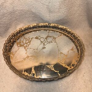 Vtg Gold Marbled Filigree Vanity Tray